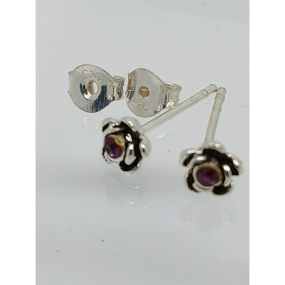 Vintage Estate Jewelry NOS .925 Sterling Silver Purple Rose Crystal Earrings - Picture 3 of 11